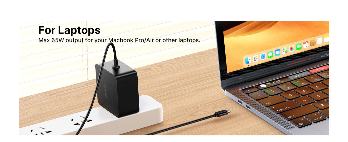 JSAUX 65W USB C Charger with 10FT Cable, Fast Wall Charger for ROG Ally, Steam Deck, MacBook Pro/Air, Chromebook, Huawei Matebook, Dell, Lenovo, ASUS, and more.