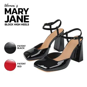 VIMISAOI Womens High Heels Square Toe Adjustable Ankle Strap Chunky Block High Heel Elegant Party Wedding Guest Date Dance Casual Office Birthday Fashion Trendy Modern mary jane shoes Dressy Sandals Deals For You Days	