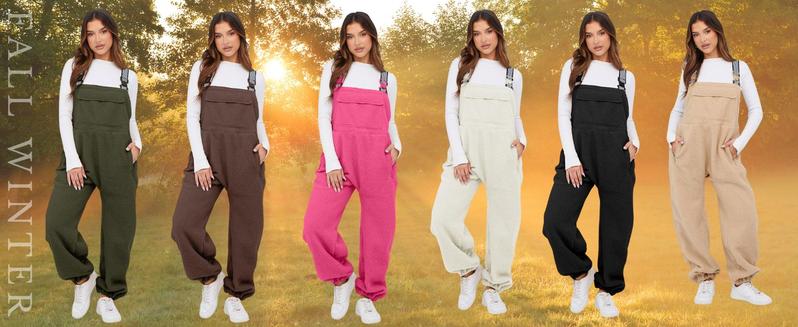 YeeZaa Fleece Sherpa Overall Fuzzy Loose Fit Bib Pants with Adjustable Straps Zippered Pockets - 2026 Fall/Winter Warm Women's Casual Thermal Baggy Buckle Jumpsuit