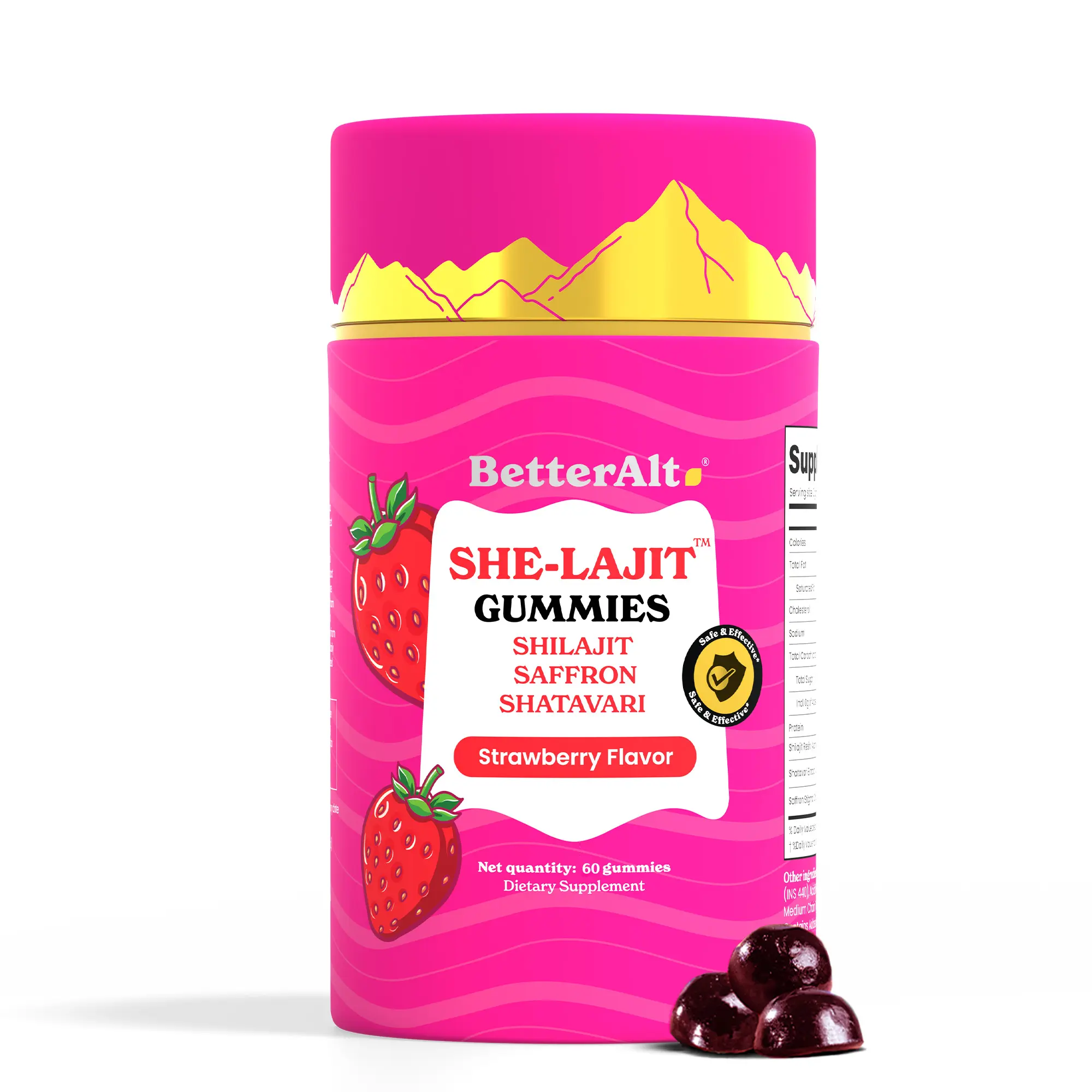 BetterAlt Women SHE-Lajit Gummies | For Energy & Hormonal Balance | Himalayan Shilajit, Shatavari & Saffron | OBGYN Recommended | 60 Gummies