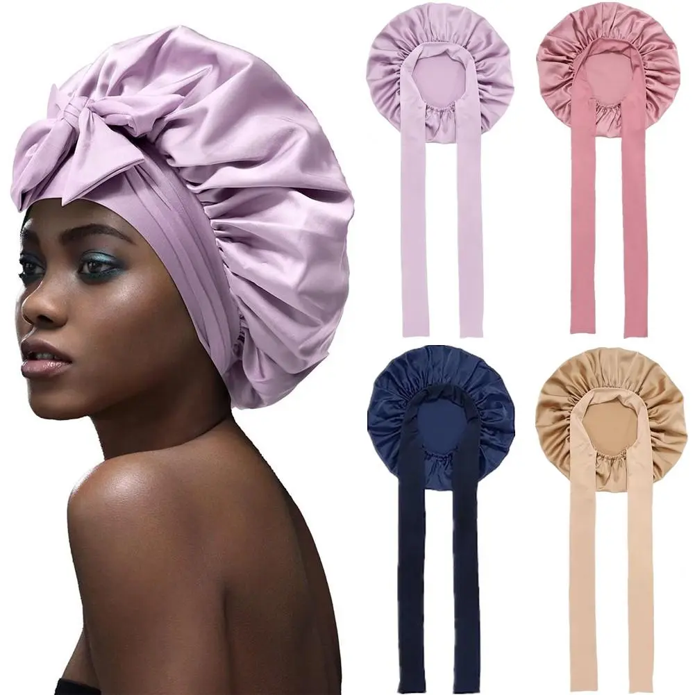 Women's Single-Layer Satin Sleep Bonnet - Silk-Lined, Elastic, Heatless Hair Wrap, Adjustable, Haircare, Airy, Ideal for Thick Hair, Multi-Use for Face Care, Nightcap, Gift Option, Great For Thick Hair