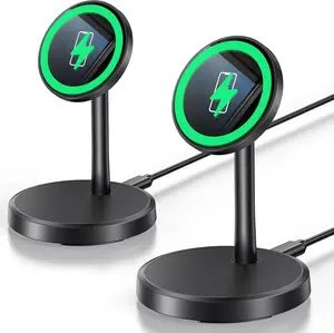 Magnetic Wireless Charger iPhone, 2 Pack 15W Fast Mag-Safe Charger Stand for iPhone 17/17 Air/17 Pro/17 Pro Max 16/15/14/13/12 Series, Wireless Charging Station for Pad/AirPods