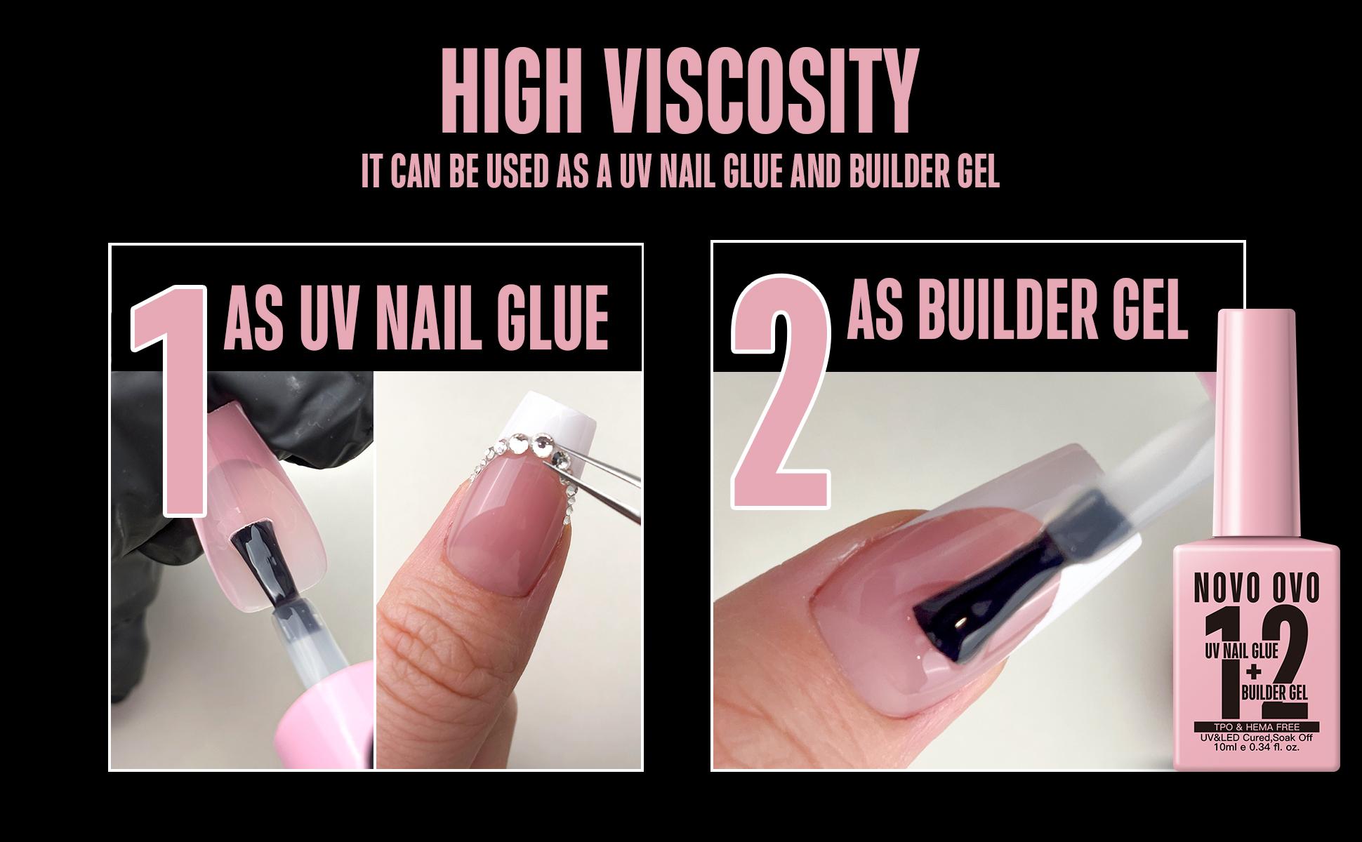 NOVO OVO UV Nail Glue and Builder Gel 2 in 1, No Wipe Top Coat Kit for Predesigned French Tip Nail Tips, HEMA TPO FREE, Super Strong Adhesive for Press on Acrylic Nails, Long Lasting, Easy to Use