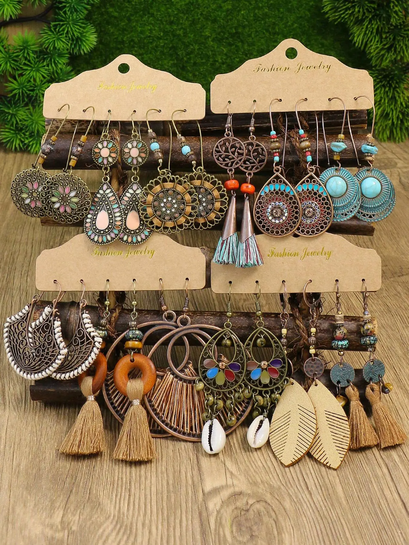 Boho Style Hollow out & Leaf Design Dangle Earrings (12 Pairs), Vintage Style Shell Design Dangle Earrings, Fashion Jewelry for Women, Statement Earrings, Dangling Earrings, Artificial Trendy Jewelry, Unique Design Earrings