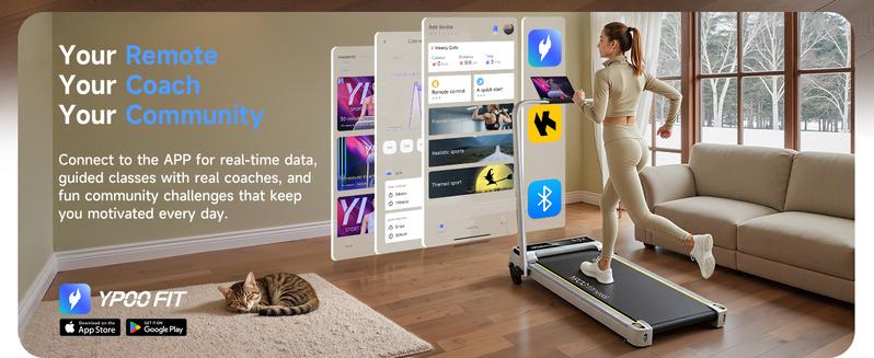YPOO Manual Incline Foldable walking pad Treadmills with handle  300 Lbs Home Walking Pad Portable Workout Equipment with LED Display Remote Control & APP women gym