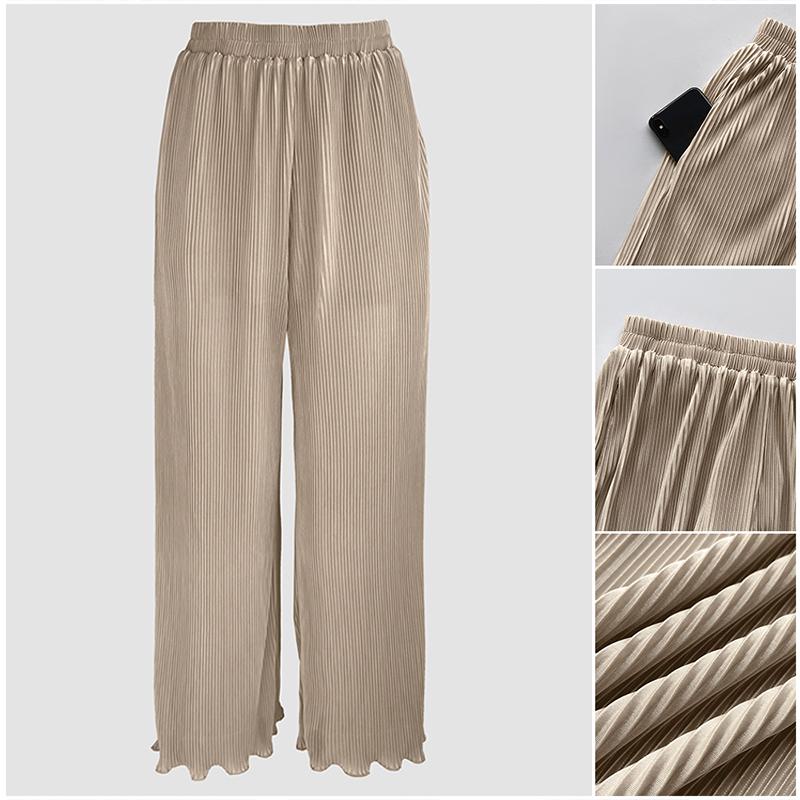 ChicMe Women's 2 Pieces Outfit Overlap V-Neck Lantern Sleeve Tie Waist Ruffle Hem Top and Elastic Waist Wide Leg Pants Set Vintage Frill Hem Satin Pleated Commuting Set