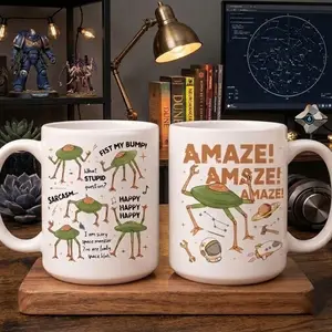 Amaze Amaze Amaze Mug, Project Hail Mary Rocky Inspired Sci Fi Mug, Book Coffee Cup, Retro Alien Mug