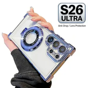 Anti-Drop Phone Case with Lens Protector, Transparent Stand Design, Airbag Corners, Shockproof Phone Cover, Fits Samsung Galaxy S26lltra S25 Ultra S24 Ultra S23 Fe Protective Cellphone Shell Smartphone Casing,1-Year Warranty + US Stock Fast Shipping Metal