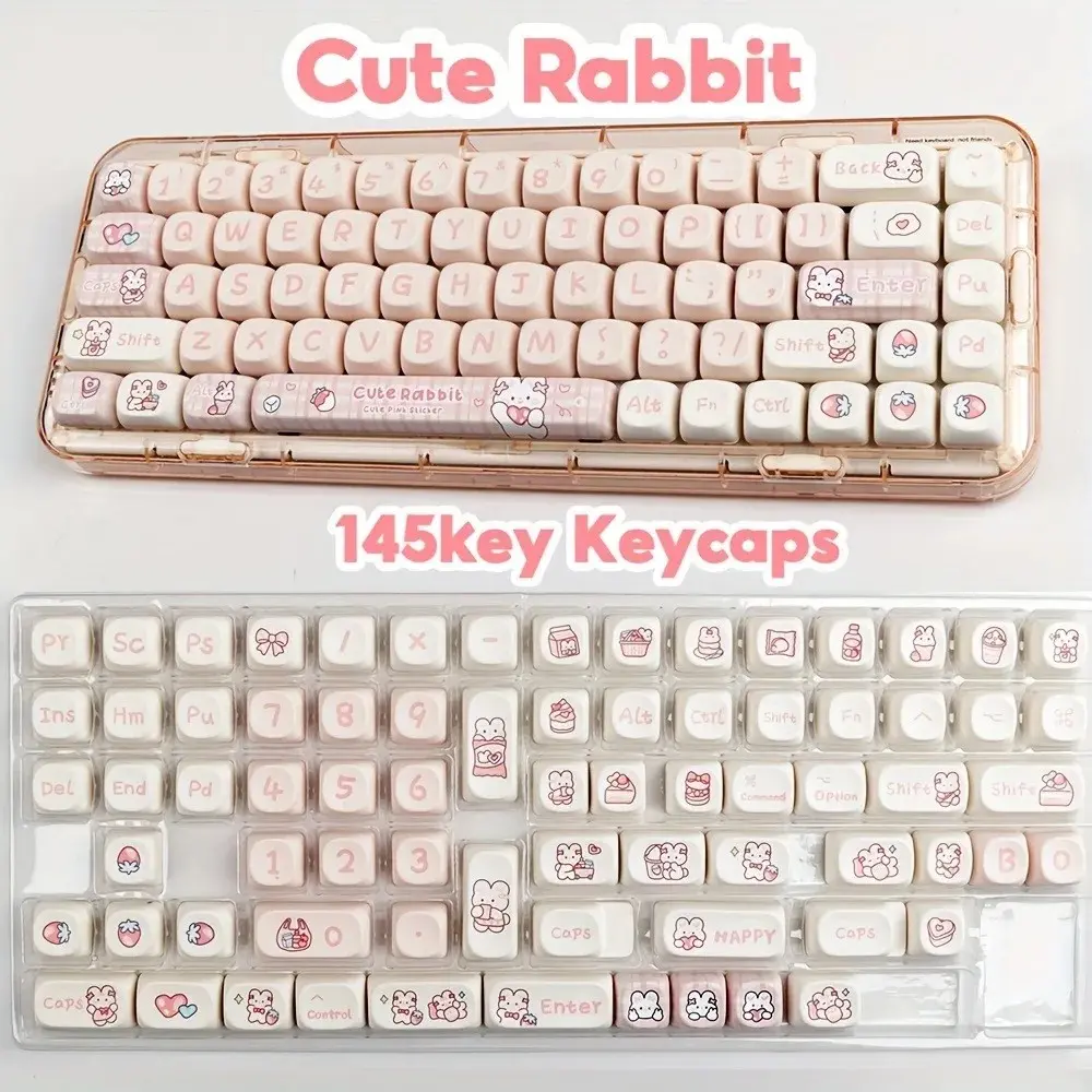 145 Key Snack Bunny Theme Pbt Keycaps, Dye Sublimation Process, Moa Profile, Compatible with Mx Axis, for 61/64/68/87/96/104/108 Keyboards, Keyboard Accessories