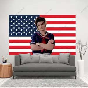60in x 40in  home decor banner Funny Tapestry Joe Keery American Flag Steve Harrington Stranger Things Poster Wall Hanging Tapestry Aesthetic Room Home Decor funny hanging poster fan bedroom living room gift