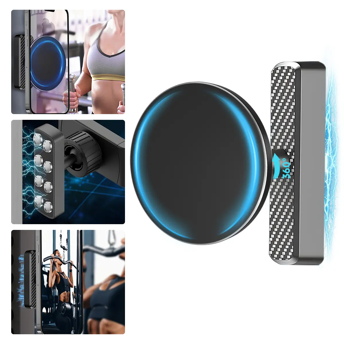 360 Degree Rotation Alloy Magnetic Stand Adjustable Gym Golf Cart Phone Mount Holder All Mobile Phones For Outdoor Indoor Sports Christmas gift, New YearGift