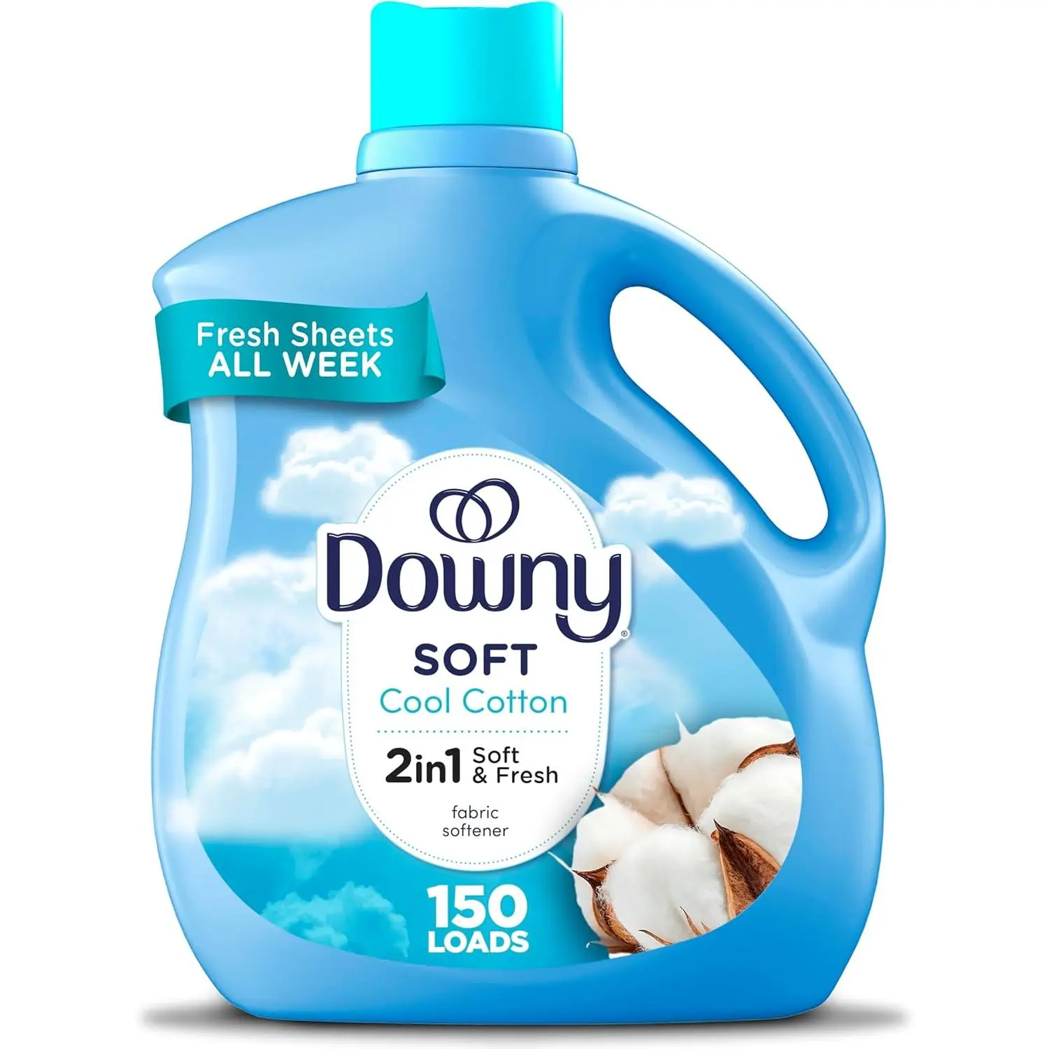 Downy Soft, 2 in 1 Soft and Fresh Liquid Fabric Softener, Cool Cotton, 111 fl oz, 150 Loads, Fabric Conditioner Liquid provides softness and freshness for fabrics
