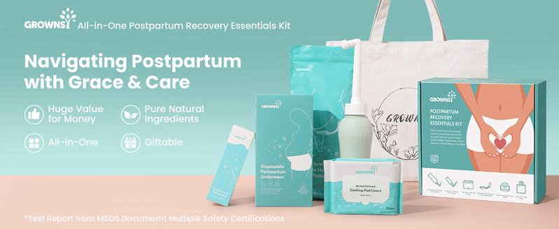 Grownsy Postpartum Mom & Baby Essential Kits, Postpartum Recovery Kit for Labor &Delivery with Hospital Essentials for Women After Birth with PERI Bottle, Herbal Cooling Spray, Herbal Cooling Liner