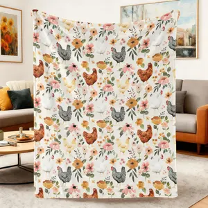 Soft Comfortable Funny Chicken Floral Throw Blanket Rooster Hen Printed Decor Warm Plush Lightweight Flannel Winter Farm Gifts For Girls Women Farmer Lover Boys Couch Bedding Made In USA