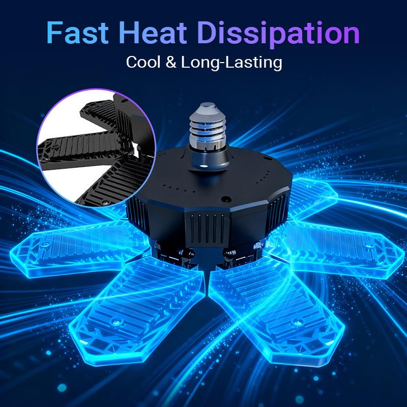 2pcs FOLDABLE GARAGE LIGHT 600W Deformable Bright Shop Ceiling Bulb Lamps E26/E27 6500k Barn Warehouse Garage Foldable 7+1 Panel Work Light Super Bright Illumination Easy Installation