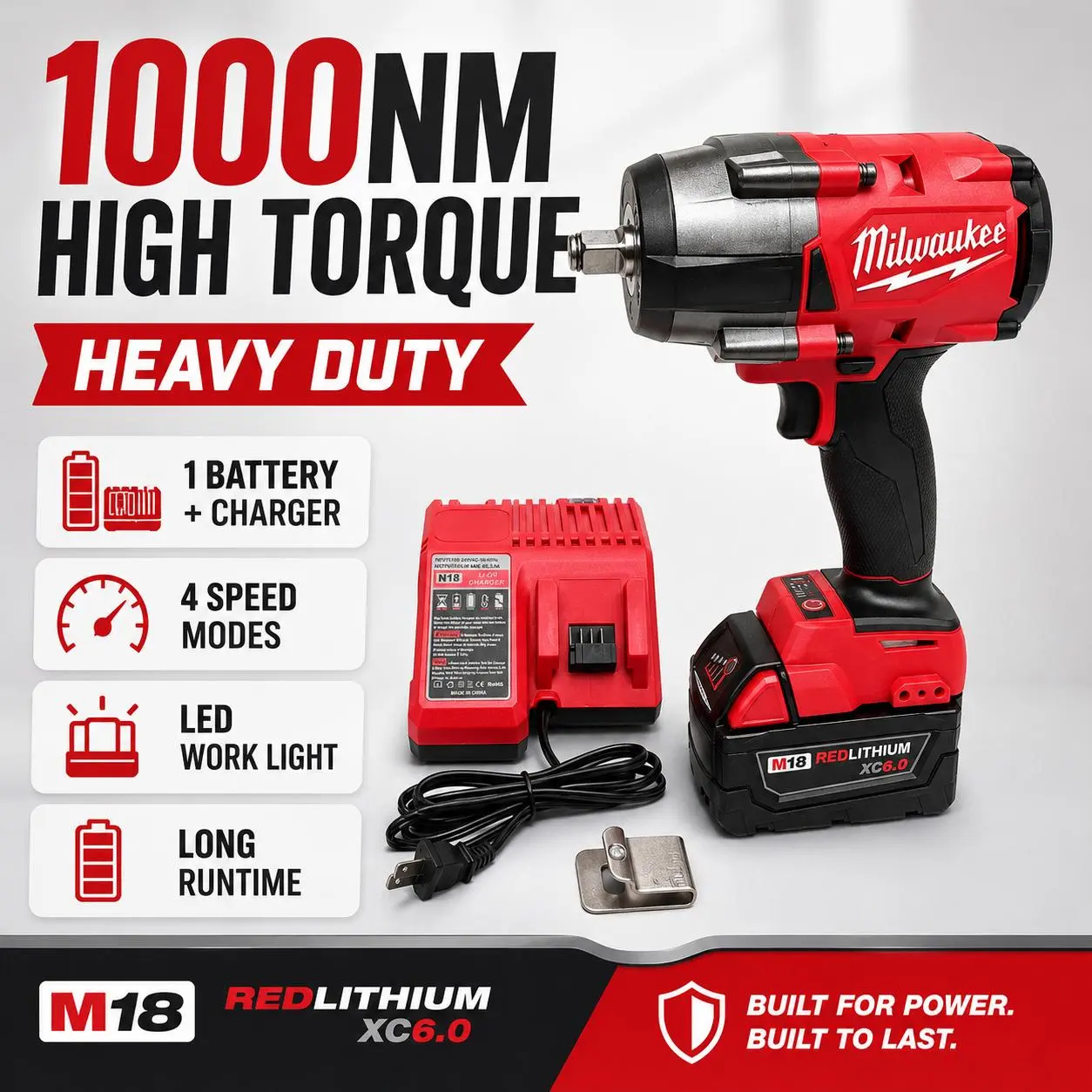 Milwaukee M18 Heavy Duty Torque Wrench, 1000Nm High Torque Tool for Heavy Equipment