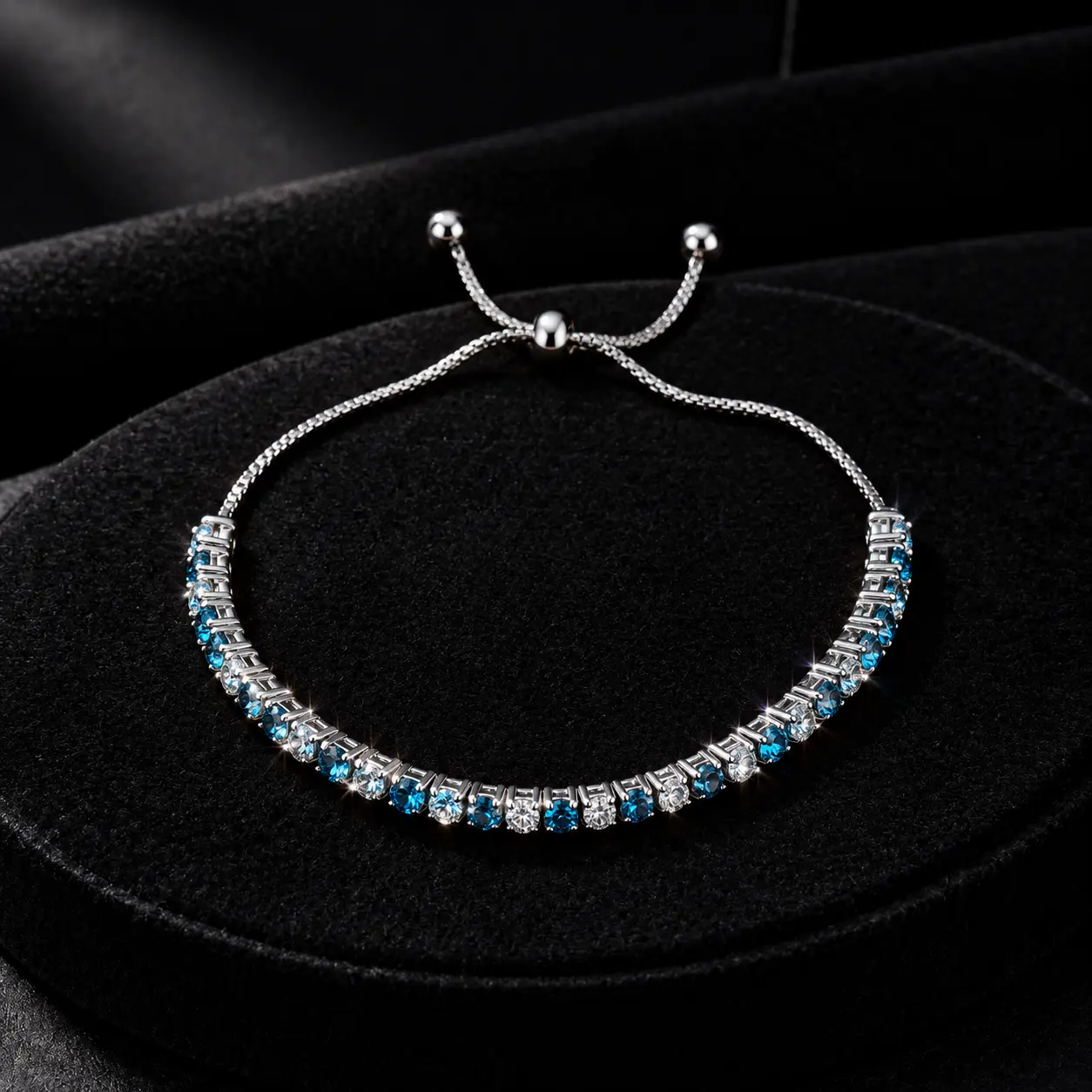 Silver plated blue and white contrasting zircon pull-out bracelet with adjustable light luxury and sparkling accessories