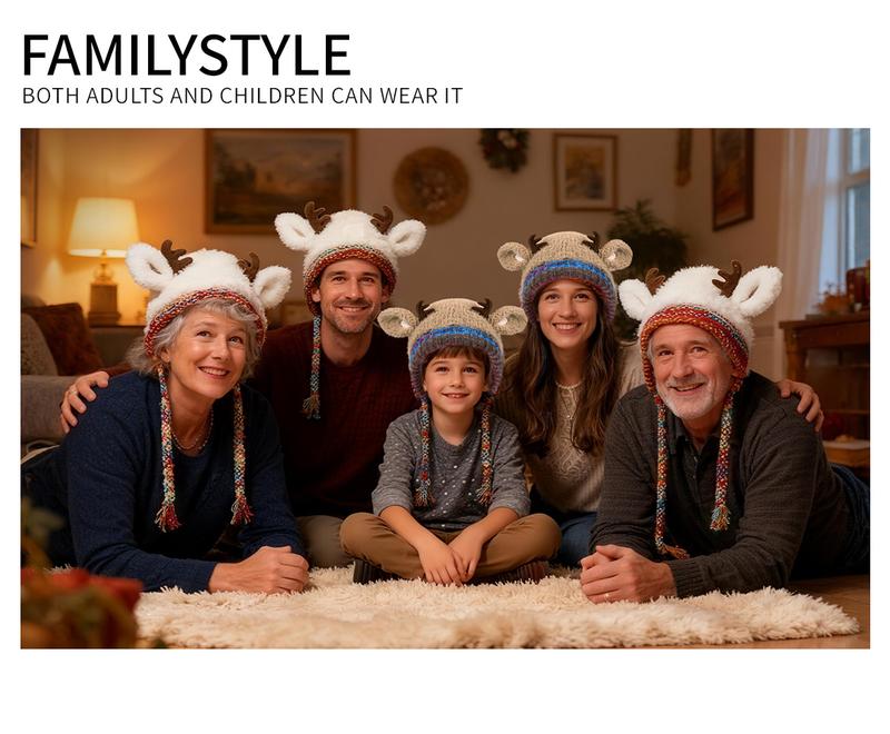 Original design Festive Christmas Antler Hat (It can be used，A hat has multiple uses.)Knitted Ear Protection Windproof Warm Hat Suitable for the family It can be worn by adults , without limiting the circumference of the head，for Thanksgiving & Christmas。