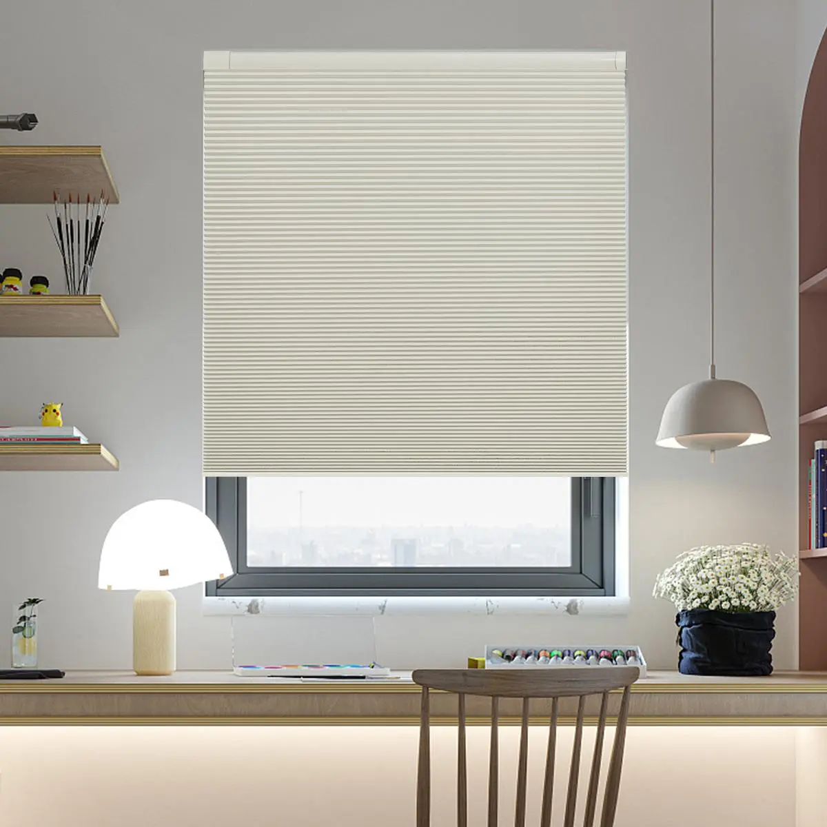 LUXEVOIR PANORAMIX Durable Cordless No-Drill Dustproof Blackout Honeycomb Blinds, Custom-Size Cellular Shades for Nursery & Multiple Rooms, Beige (Custom Sizes Available)