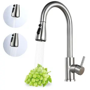 Brushed Gold Kitchen Sink Faucet with Pull Down Sprayer Swivel Single Handle Mixer for Easy Adjustment and Efficient Water Supply Smooth Utensils