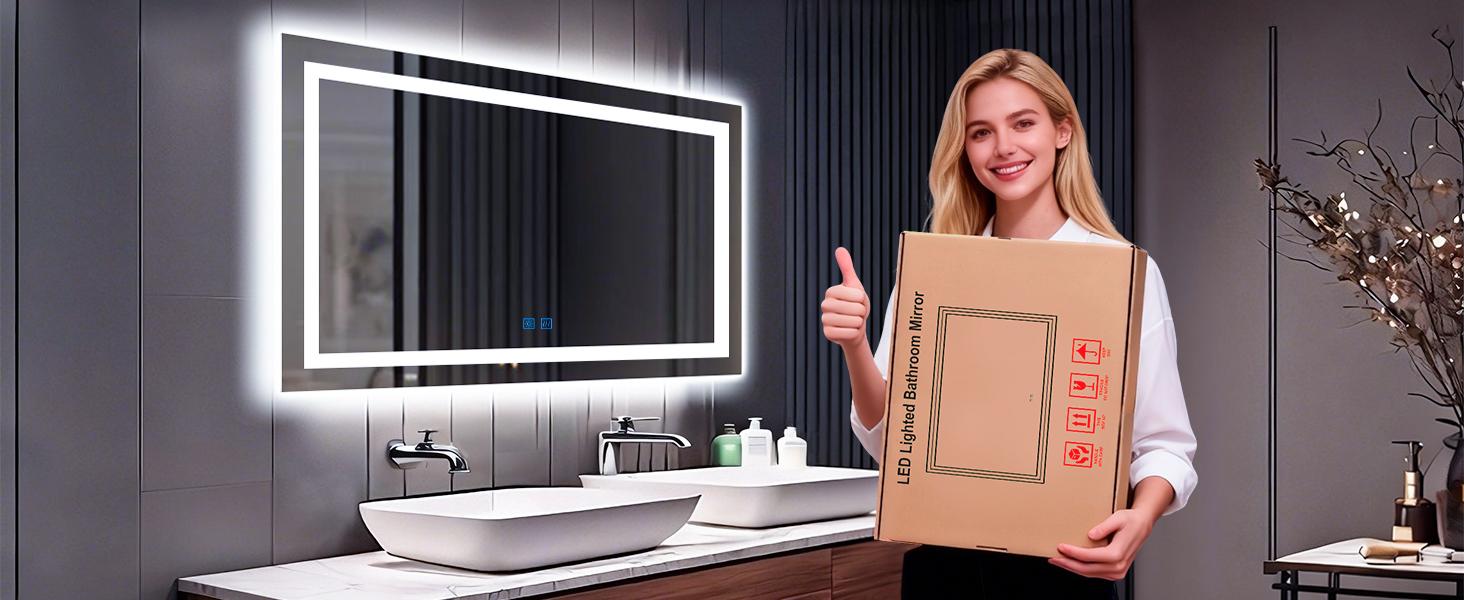 GLITGATE LED Bathroom Mirror, LED Wall Mirror, Polished Glass Finish, 3 Color Modes Dimmable, CRI90+, Anti-Fog, Memory Function, Wall Mounted (Horizontal/Vertical), Perfect for Washing, Shaving, and Makeup. GLITGATE LED Bathroom Mirror, LED Wall Mirror, Polished Glass Finish, 3 Color Modes Dimmable, CRI90+, Anti-Fog, Memory Function, Wall Mounted (Horizontal/Vertical), Perfect for Washing, Shaving, and Makeup.