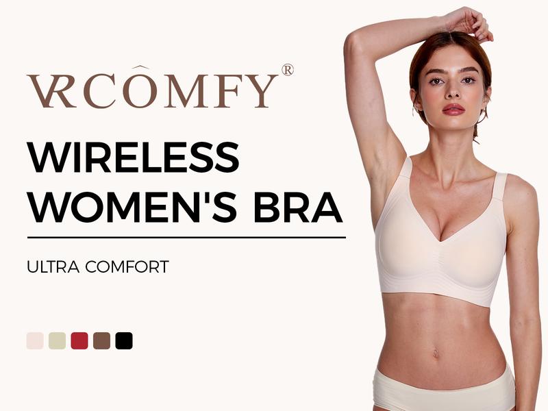 VRCOMFY Women Wirefree Bras Full Coverage No Underwire Everyday Bras – Comfortable Wireless Padded Jelly Bra with Magic Push  up