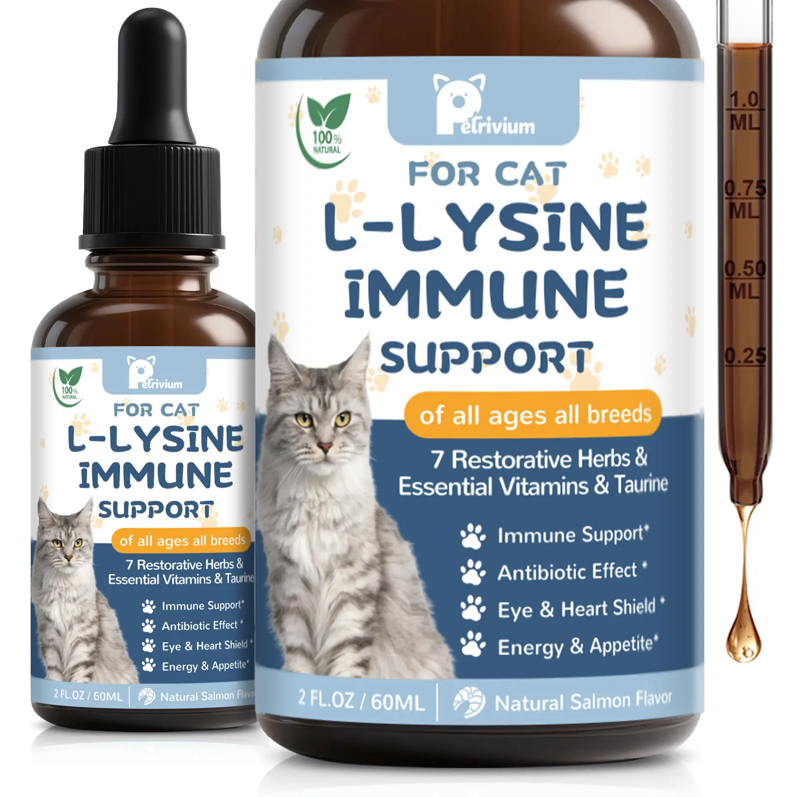 Petrivium L-Lysine Supplement for Cats - Vitamins & Taurine for Immune Support & Allergy Relief - Lysine for Respiratory, Sneezing, Runny Nose, Eye Function - Natural Cat Drops - 60ML Chicken Flavor-#Summervibes#petlovers sohochic
