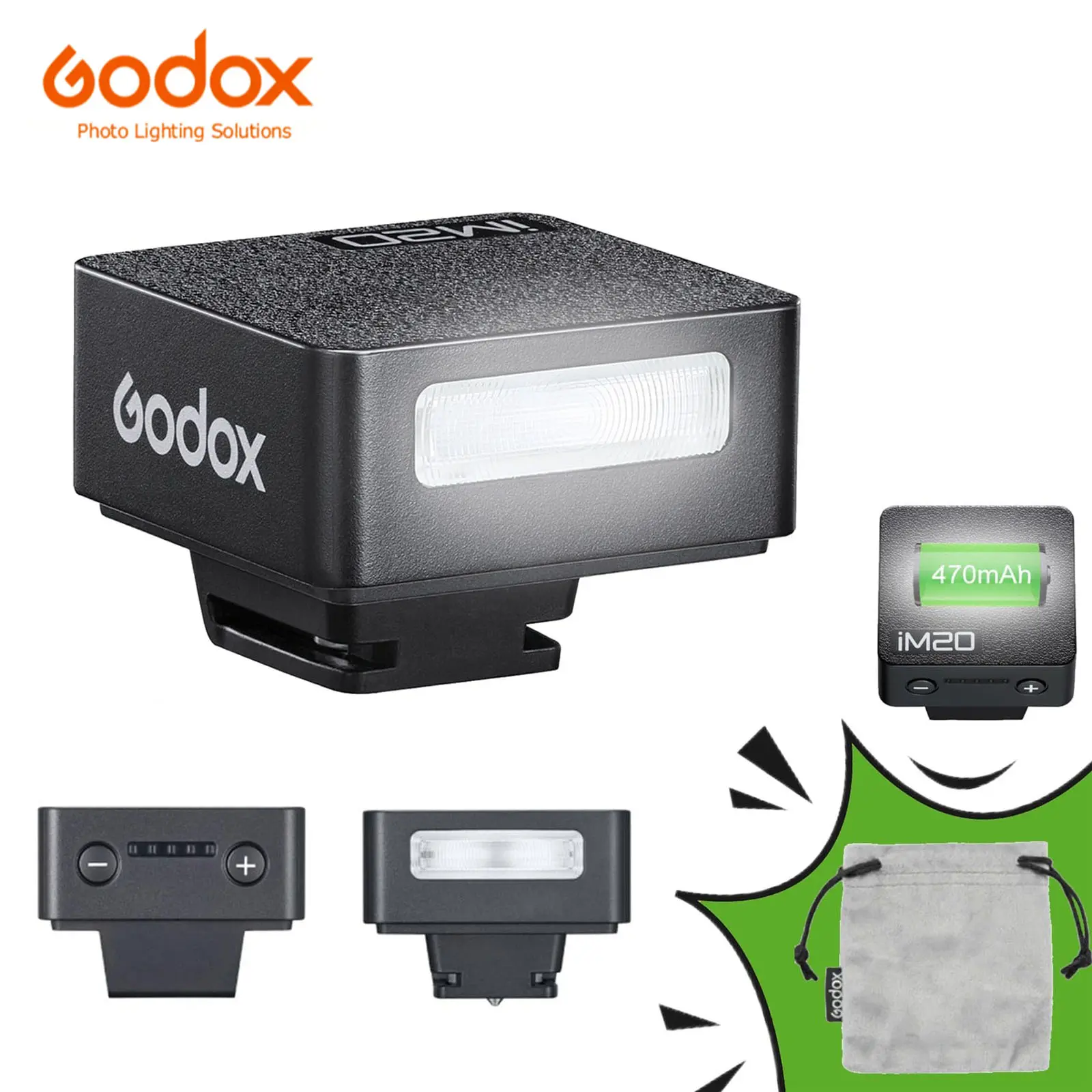GODOX iM20 Mini Flash for Camera w/Built-in Battery, Conpact & Portable GN10/470 mAh USB-C Charging & Universal Hot Shoe Compatible with Sony zve10,zv1,a7iii/Ricoh gr3,gr3x/Fujifilm f1, NOT for ZV-1F