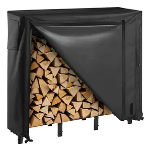 Firewood Rack With Waterproof Cover, 4 Ft Outdoor Firewood Holder, 1/4 Cord Storage Metal Log Holder, 400 Lb Max Weight Capacity, Fully Covered, Powder-Coated Wood Storage Rack For Fireplace And Deck