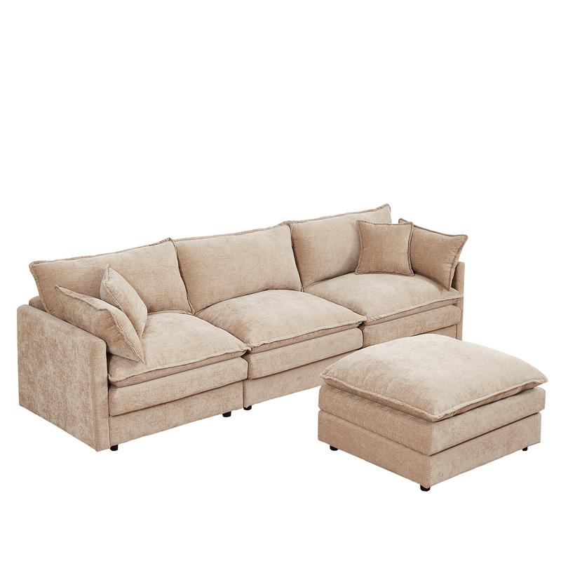 Sectional Sofa Modular Couch 102 Inch L Shaped Couch Set for Living Room, 3-Seater Comfy Cloud Couches with Movable Ottoman, DIY Combination, Chenille, Coffee