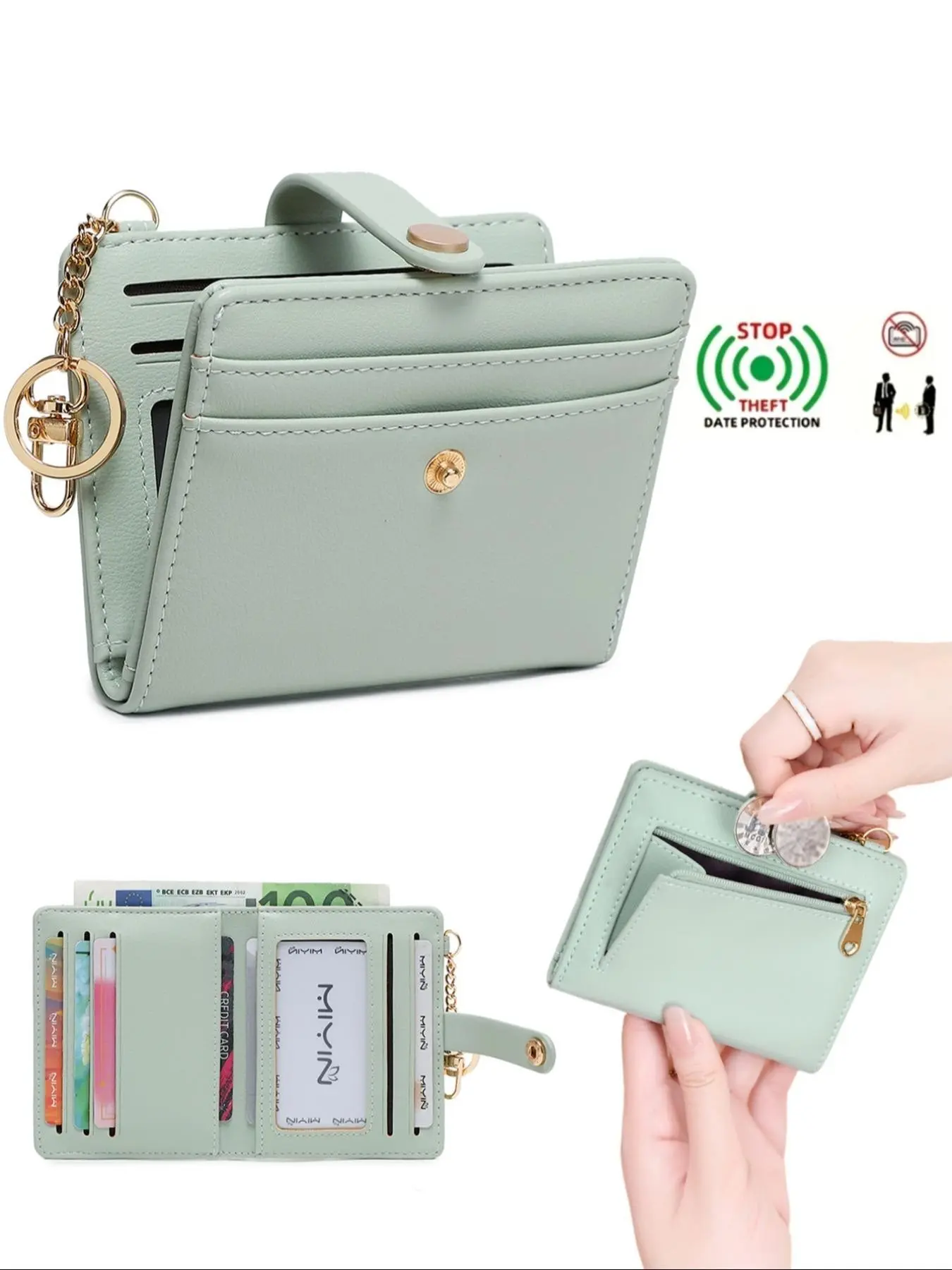 RFlD barrier, ultra-thin double fold credit card wallet, Credit Card Holder, Pu bifold wallet, women's multifunctional, small and lightweight coinwallet, women's pocket wallet, designed for security, unique design, ideal gift