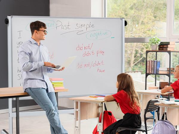 Double-Sided Magnetic Rolling Whiteboard with Silver Aluminium Frame, Wheels, Stand, Dry Erase Markers, Classroom Supplies for Office & Home Use