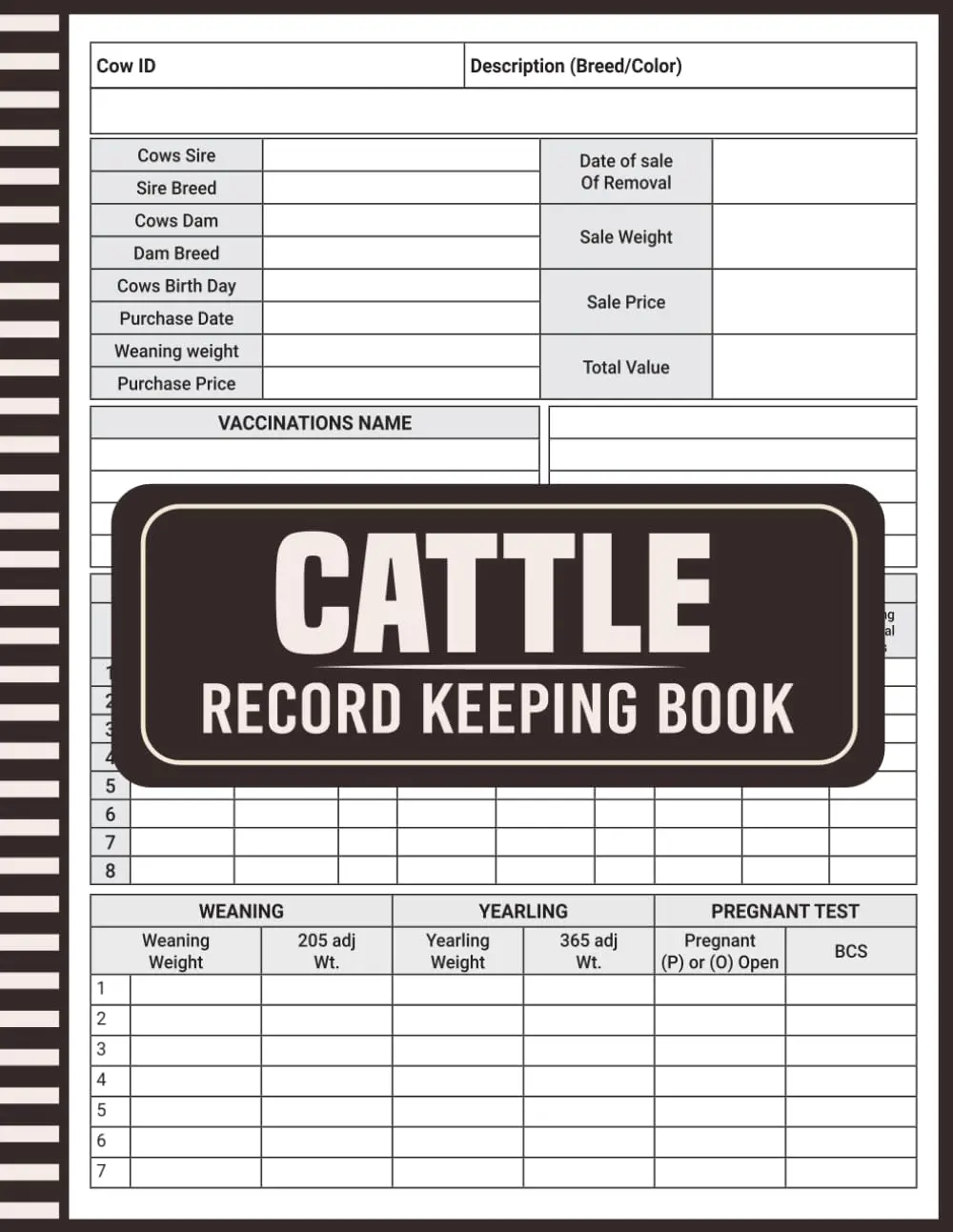 Cattle Record Keeping Book for Farmers - Ranching & Livestock Organizer with Cow Breeding, Calving, Expense Logs, Business Details, Planning Calendar, 8.5x11 in, 110-Page Medical Log, Production History Card