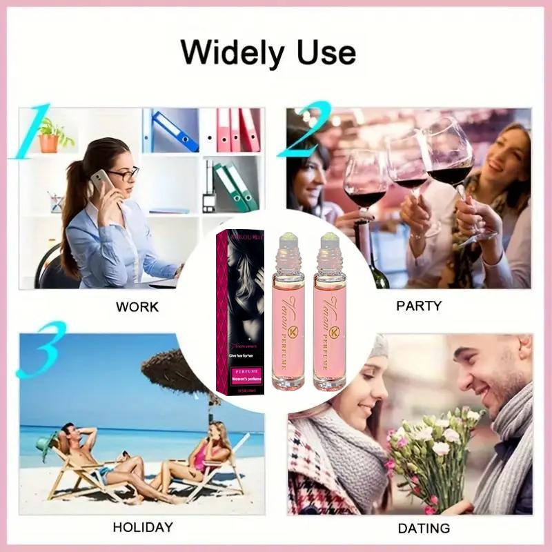 3-Pack Female Pheromone Perume -FreshTrendsScent,Alcohol-Free,Long-Lasting 0.34 0z RollerballDesign, Pink And Gold Design, ldeal Valentine's Day OrBirthday Gift pheromone perfume oil enhanced scent scent pheromone