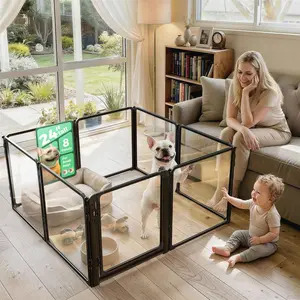 FXW AuraSpace Pro Acrylic Indoor Dog Playpen, Heavy-Duty with Metal Frame, 24"/32" Height, 6/8/12 Panels, for Small and Medium Dogs