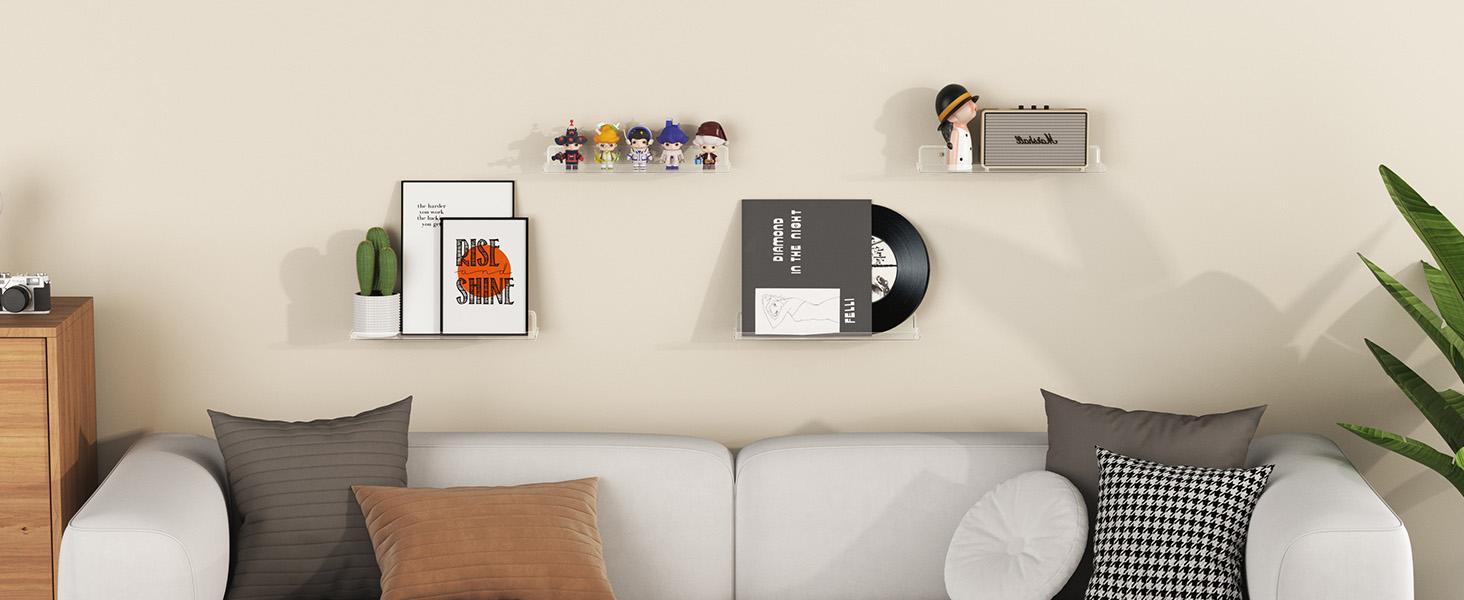 Lifewit Floating Shelves for Wall, Acrylic Shelf, Room Decor Bookcase/Vinyl Record/Photo/Picture in Bedroom, Living Room, Bathroom, Kitchen Storage Hanging Installation