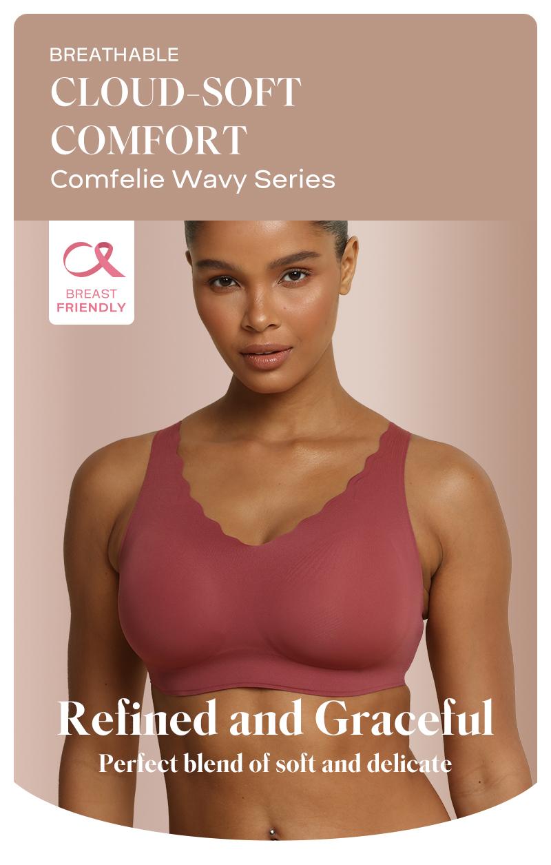 COMFELIE Size S-2XL Women's Seamless Bras, No Underwire Scalloped Bras Soft V Neck Full Coverage Everyday Bra EB033
