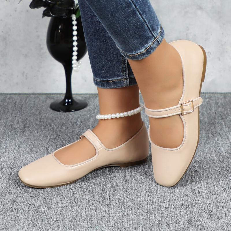Women's Leather Mary Jane Ballet Flats Comfortable Slip-on Square Toe Soft Work Flats Classic Retro Footwear Flat Shoes for Daily Wear DB