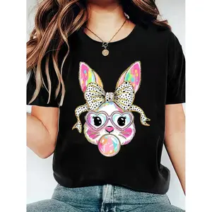 Celebrate St Patrick's Day with a Lucky Irish Shamrock Bunny Themed Women's Casual TShirt Featuring a Round Neck and Slightly Stretchy Breathable Fabric Ideal for All Seasons
