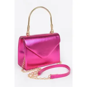 Metallic Metal Handle Crossbody Bag