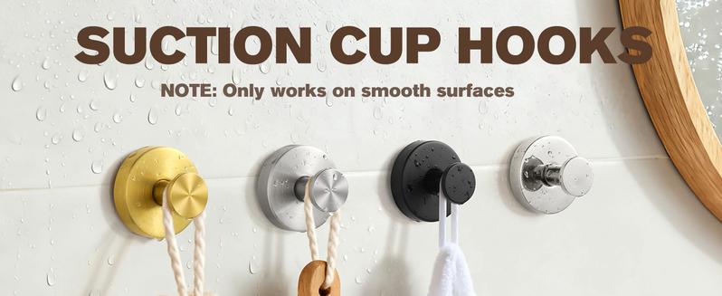 2 Packs Suction Cup Hooks Bathroom Accessories Gadgets Kitchen for Shower, Bathroom, Kitchen, Glass Door, Mirror, Tile – Loofah, Towel, Coat, Bath Robe Hook Holder for Hanging up to 15 lbs
