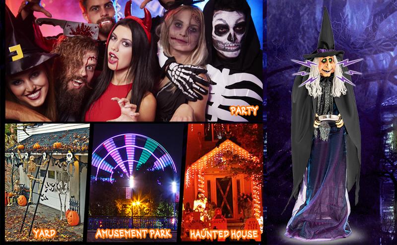 COSTWAY Halloween Animatronics, Sound & Button Activated, with Pre-Recorded Phrases, LED Glowing Red Eyes, Posable Head & Arms, Life Size Scary Decor, Ghost/Angel/Reaper/Witch/Greeter/Skeleton, Outdoor Yard Porch Decorations