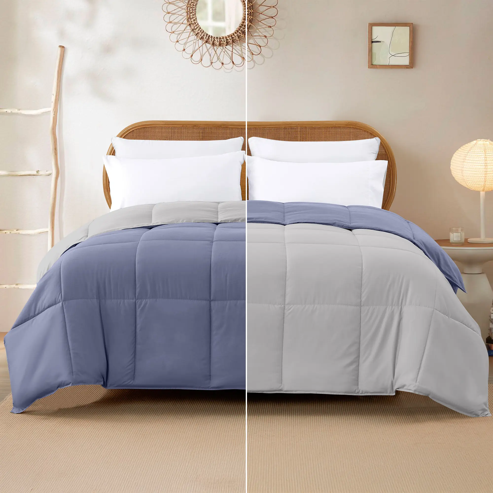Modern Threads Soft Anti-Allergic Microfibre Reversible 100% All-Polyester Breathable Flat Weave Down Alternative Comforter - Blue & Silver, Twin/Queen/King Sizes, Machine Washable