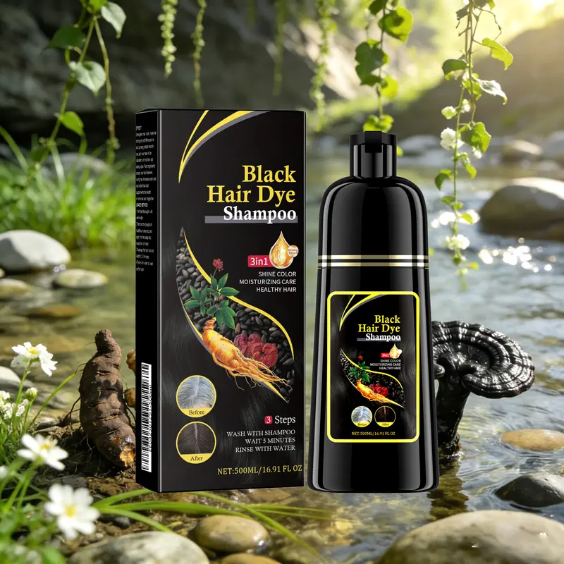 Black Hair Shampoo with Fo-Ti Extract Cleansing Repairing Wash for Dark Shiny Hair Moisturizing Nourishing Smoothing Hair Care