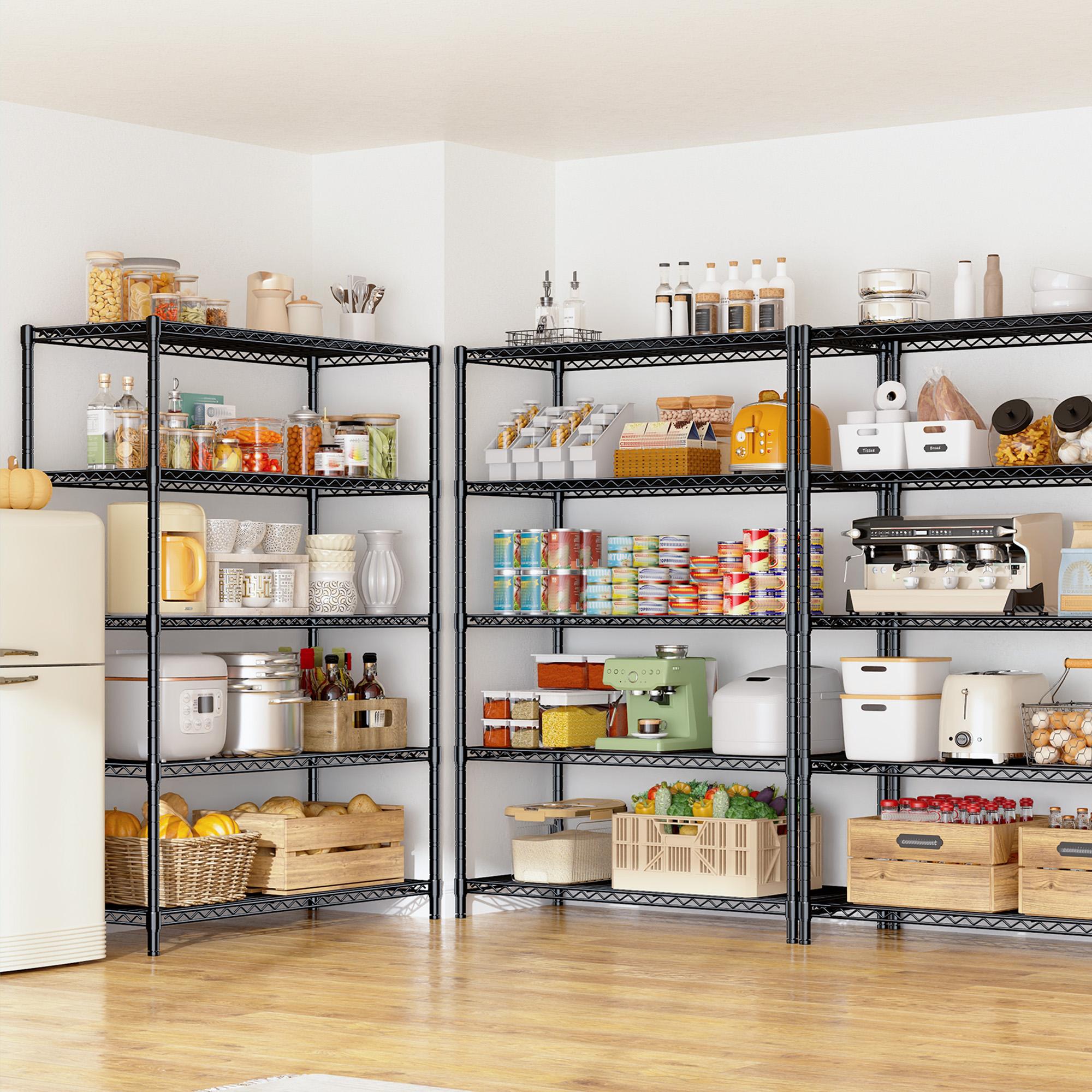 【Storage essentials】Raybee 5-Tier 71‘’H Garage Shelving,Adjustable Metal Wire Storage Shelves Units for Laundry,Kitchen,Pantry Organizer & Closet Rack,Bookshelves & Kitchen storage shelves,Space-saving shelves,Essential for homemakers and parents,Black