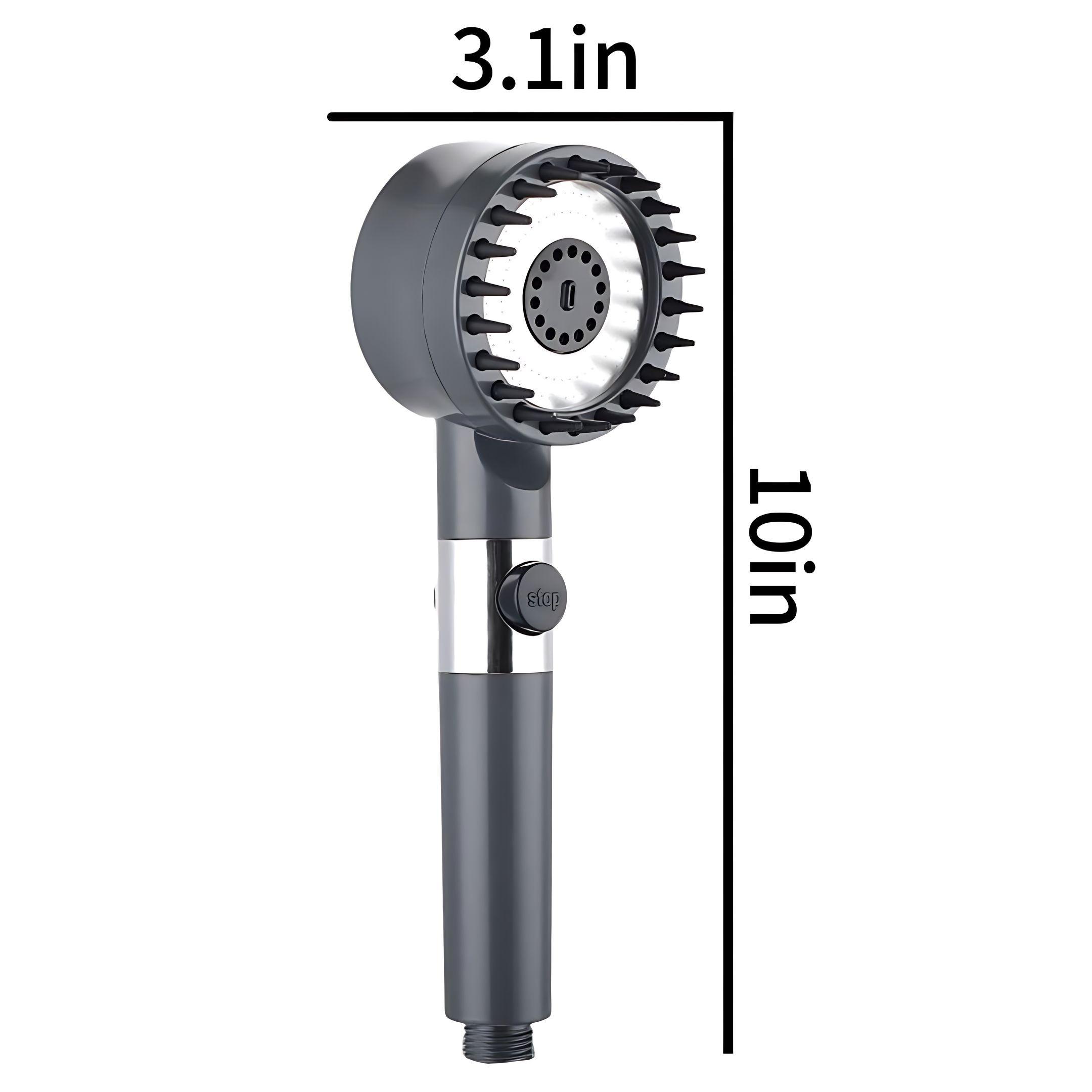 The 5-in-1 pressurized handheld shower head features one-touch on/off control and cool mist mode, a universal 59-inch hose, a drill-free mount, and 6 filters, making it ideal for a comfortable massaging shower.