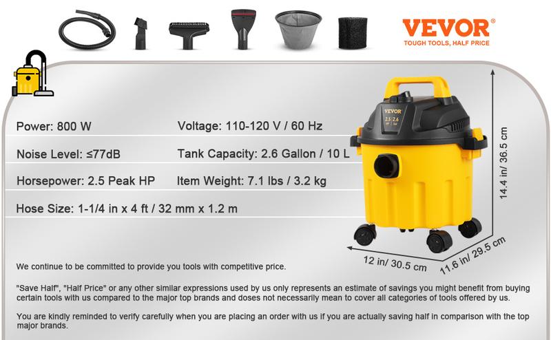 VEVOR Wet Dry Vac, TikTokShopBlackFriday, Max 8 Gallon, 6 Peak HP, 3 in 1 Shop Vacuum with Blowing Function, Portable with Attachments to Clean Floor, Upholstery, Gap, Car, ETL Listed VEVOR Super Brand Day