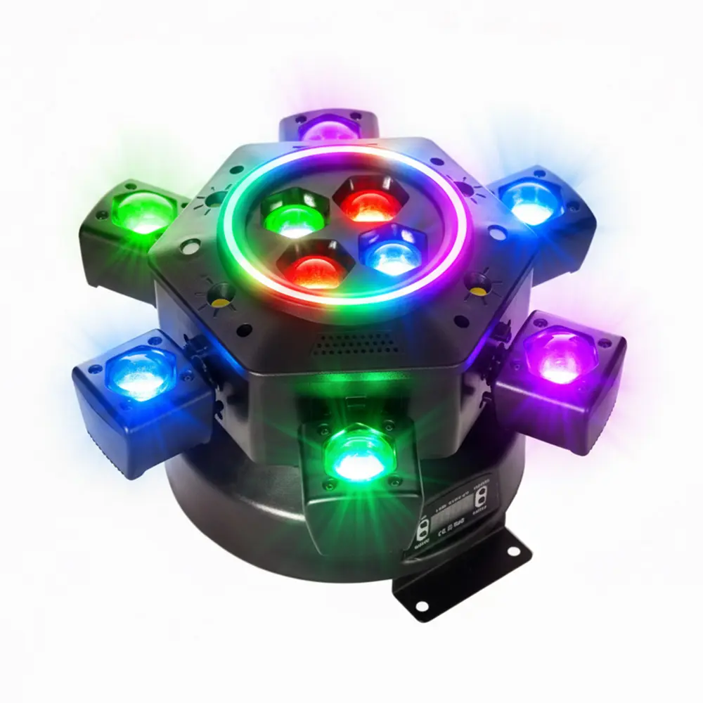 6-Head Bee Eye LED Beam Moving Head Wash Light with LED Strip, Adjustable RGB Lighting, Dimmable Vibrant Color, Colorful Ambient Light for DJ Disco Stages