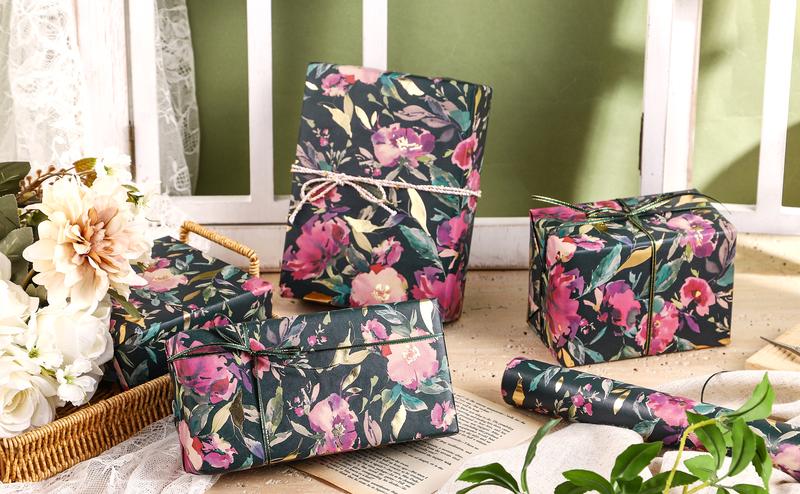 RUSPEPA Vintage Floral Gift Wrapping Paper Roll 17 Inches × 16.4 Feet Mini Roll for Birthdays Weddings Parties and Holiday Celebrations with Elegant Floral Design