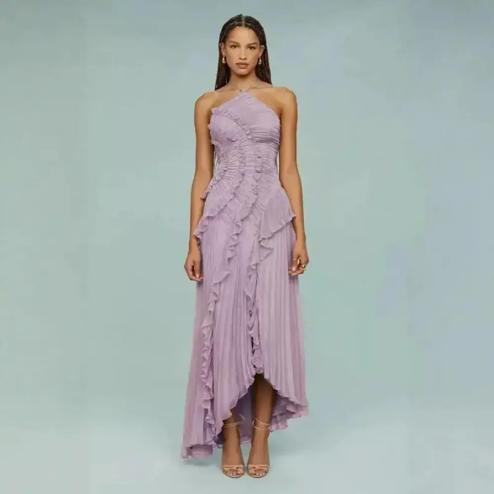 Women's 2026 High-End Chiffon Midi Dress - Ruffled, Pleated, Slimming Wedding Guest Dress, Wedding Guest Dresses,back to school,back to school shopping